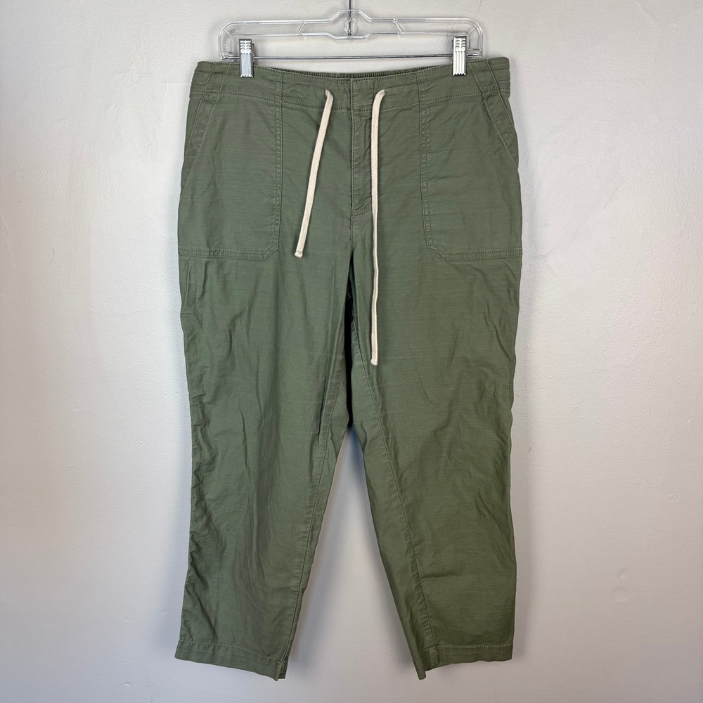 Loft Green Twill‎ Pant Drawstring Elastic Back Straight Leg Tapered Size 10